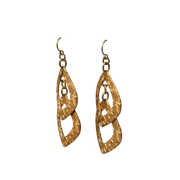 Chicos Y2K Gold Geometric Dangle Earrings Textured Linked Shapes Statement Style - Picture 5 of 13